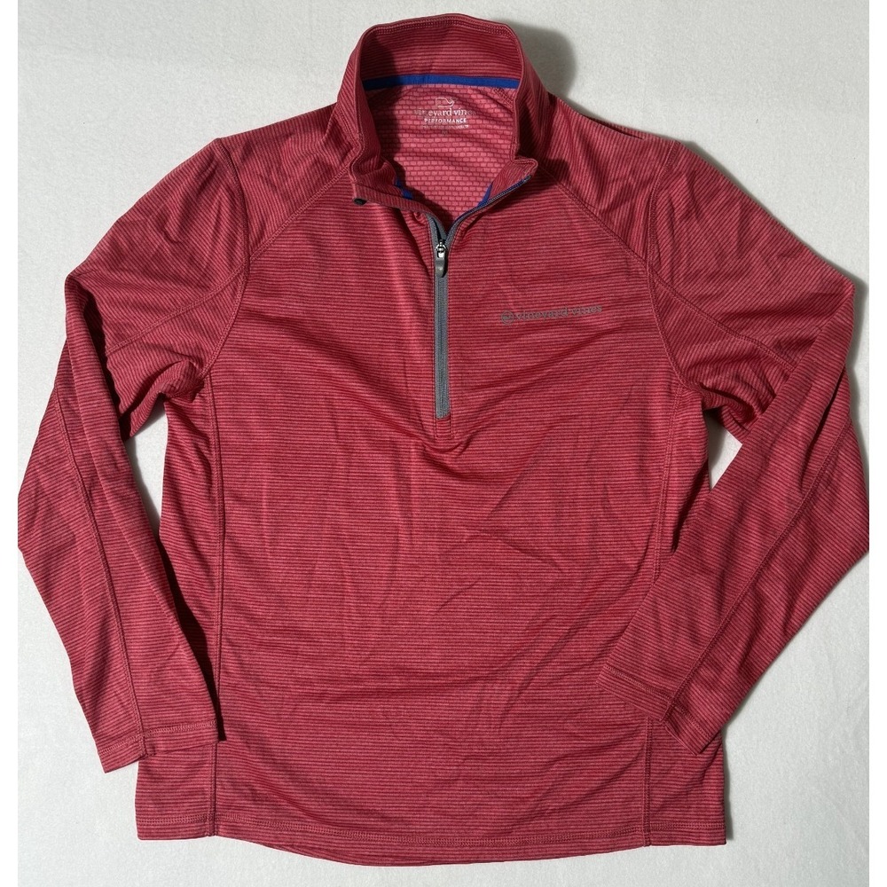 Vineyard Vines Performance Red Striped Long Sleeve Shirt 1/4 Zip Women's Size M